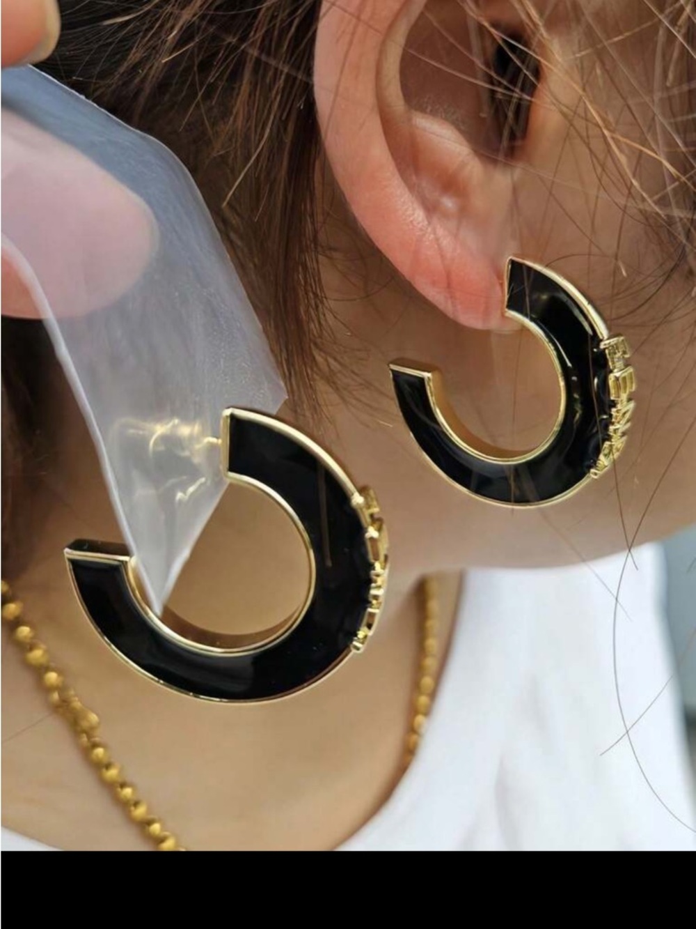 Fendi Gold-Tone Hoops with Black Enamel Logo Trim - Picture 8 of 8